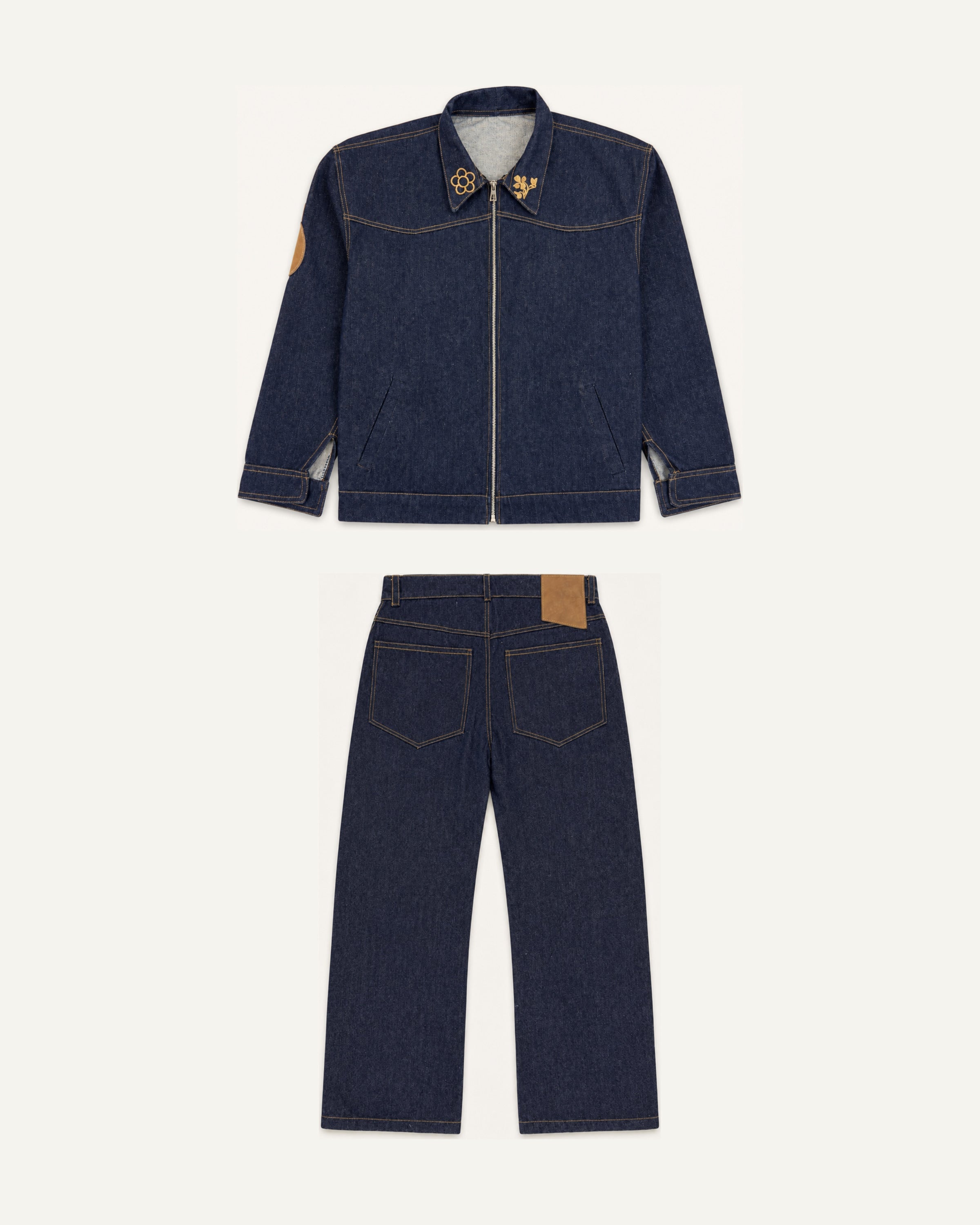 no véx Denim on Denim Set — jacket and jeans, raw indigo